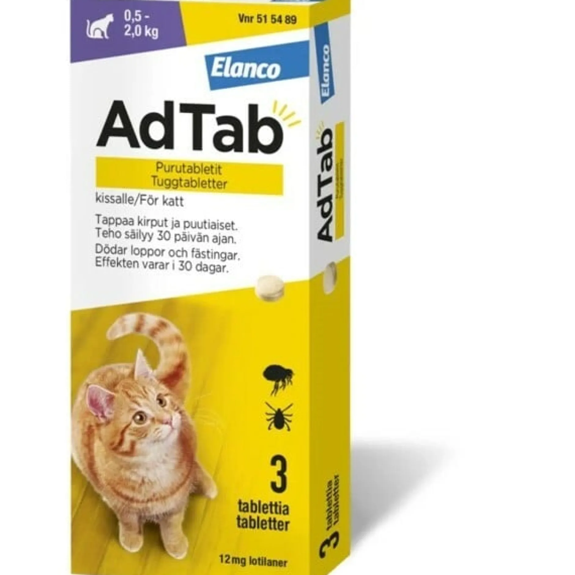 AdTab 12 mg Fästingmedel Katt 0,5-2kg 3 tuggtabletter