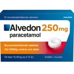 Alvedon 250 mg paracetamol(15-40 kg) Munsönderfallande Tabletter 12 st