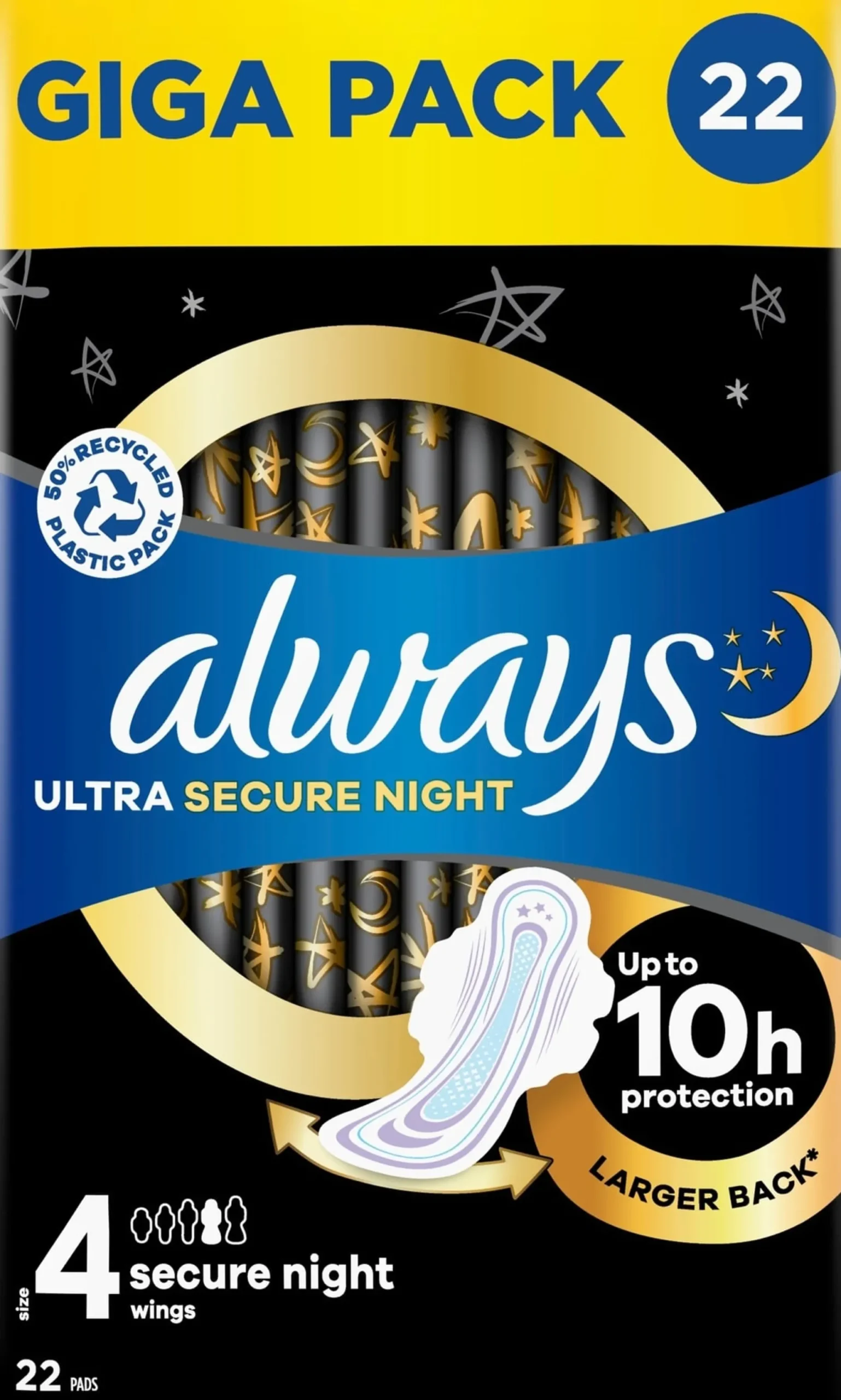 Always Ultra Secure Night Storlek 4 Bindor med vingar 22 st