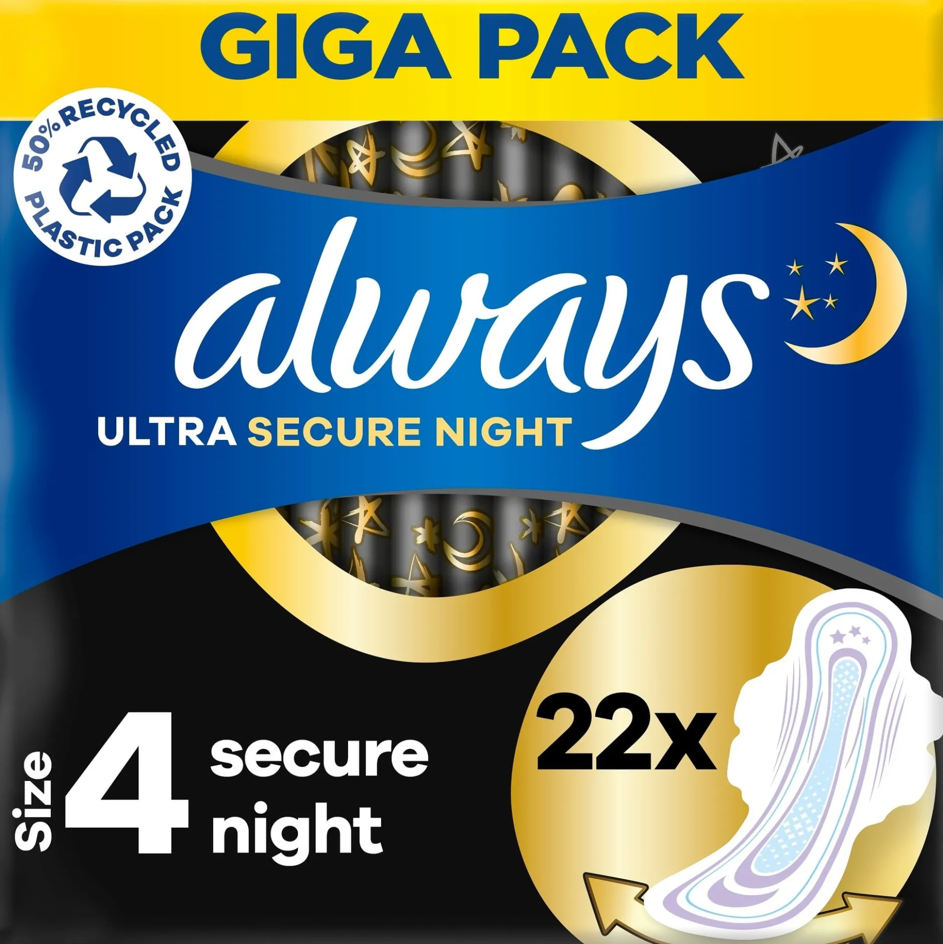 Always Ultra Secure Night Storlek 4 Bindor med vingar 22 st