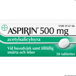 Aspirin 500 mg Acetylsalicylsyra 50 tabletter
