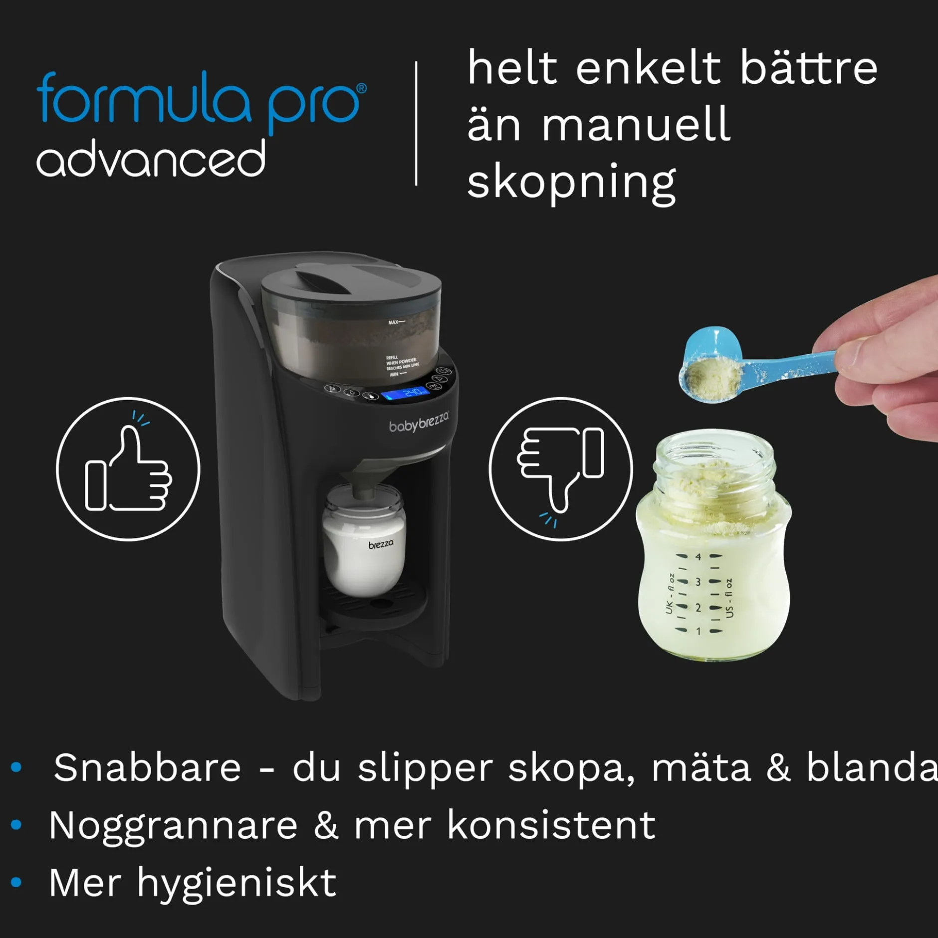 Baby Brezza Formula Pro Advanced Välling & Ersättningsmaskin Svart