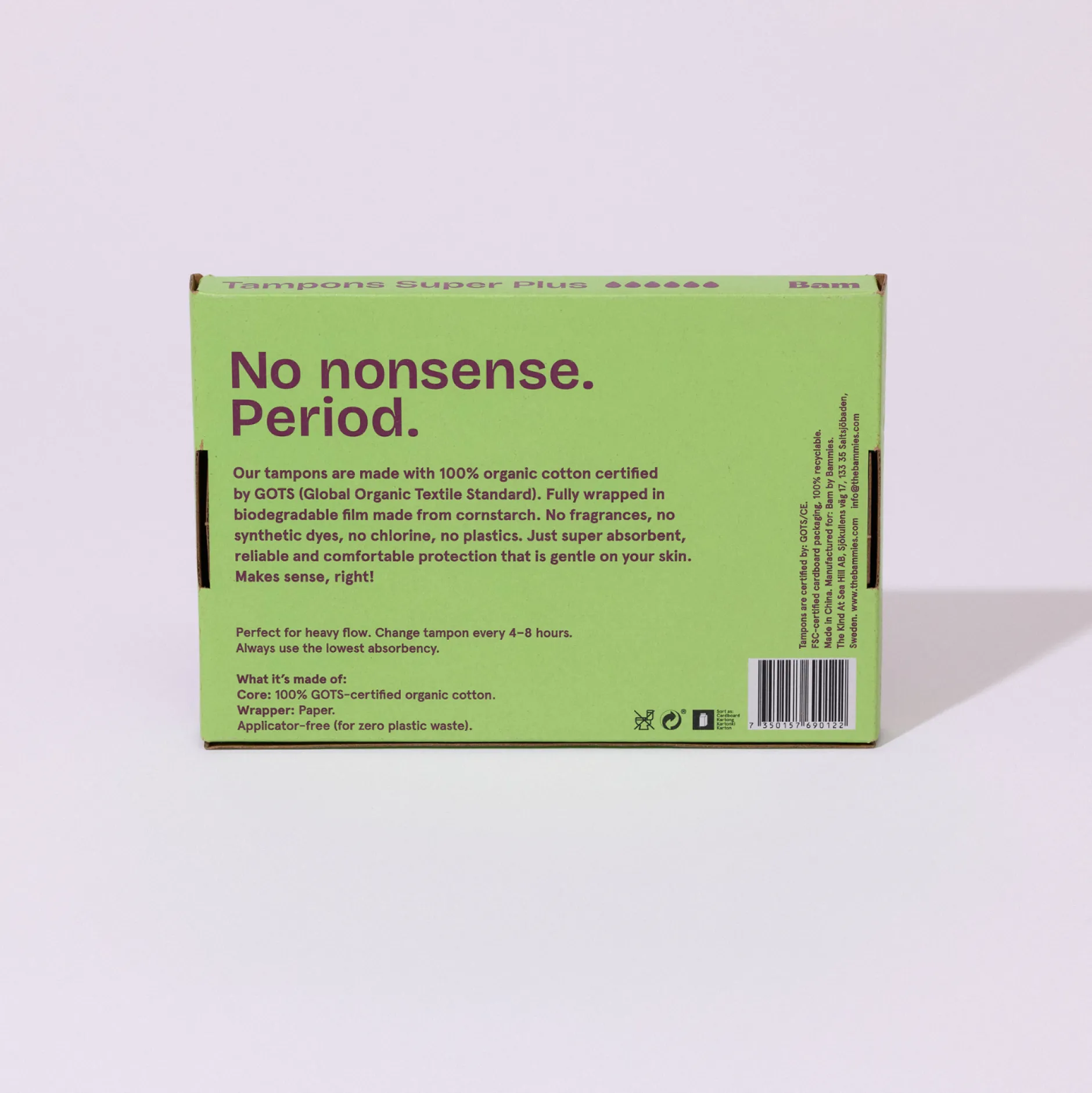BAM Organic Cotton Tampons Super Plus 16-pack
