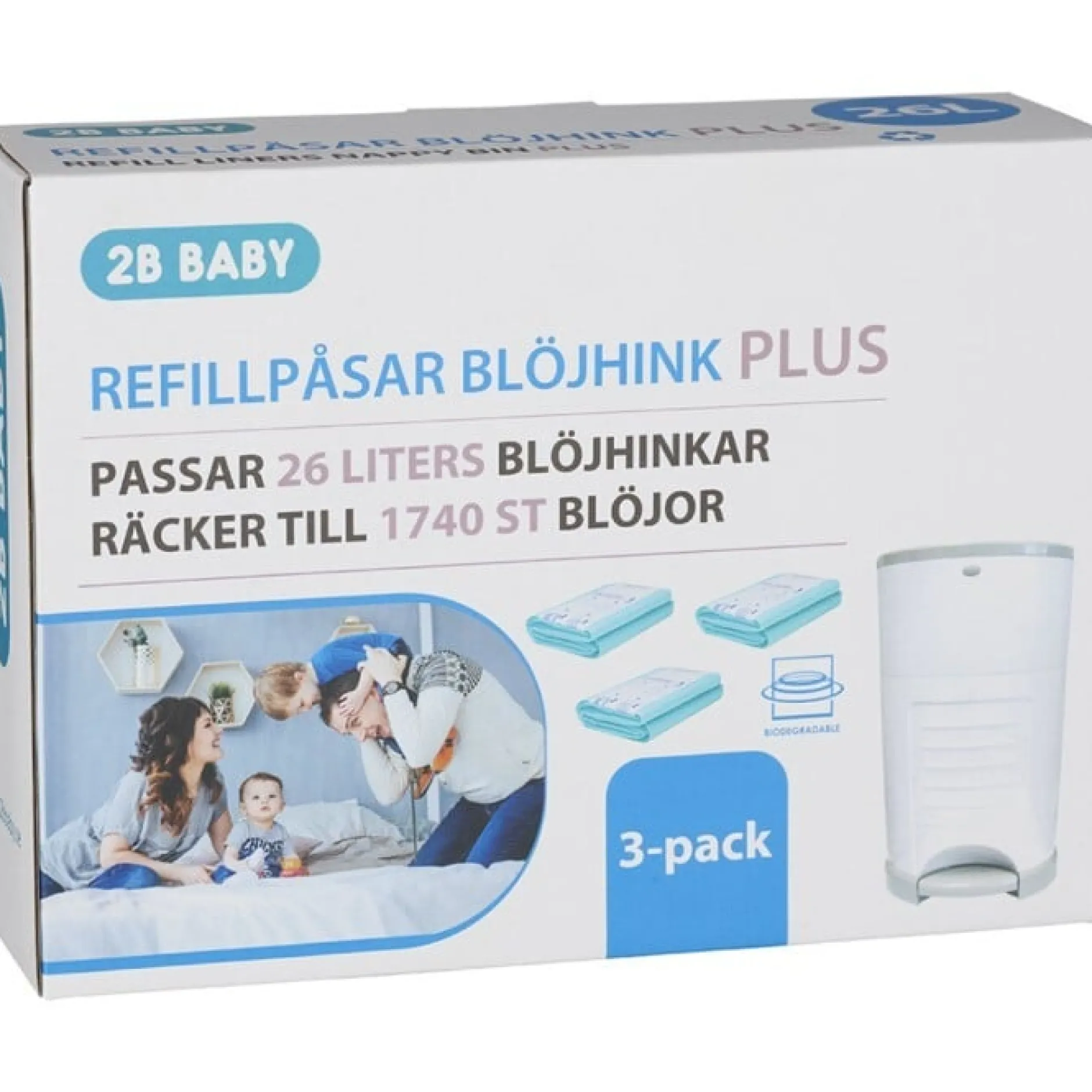 2B Baby Refillpåsar PLUS 26 liters blöjhinkar 3-pack rymmer 1740 st blöjor