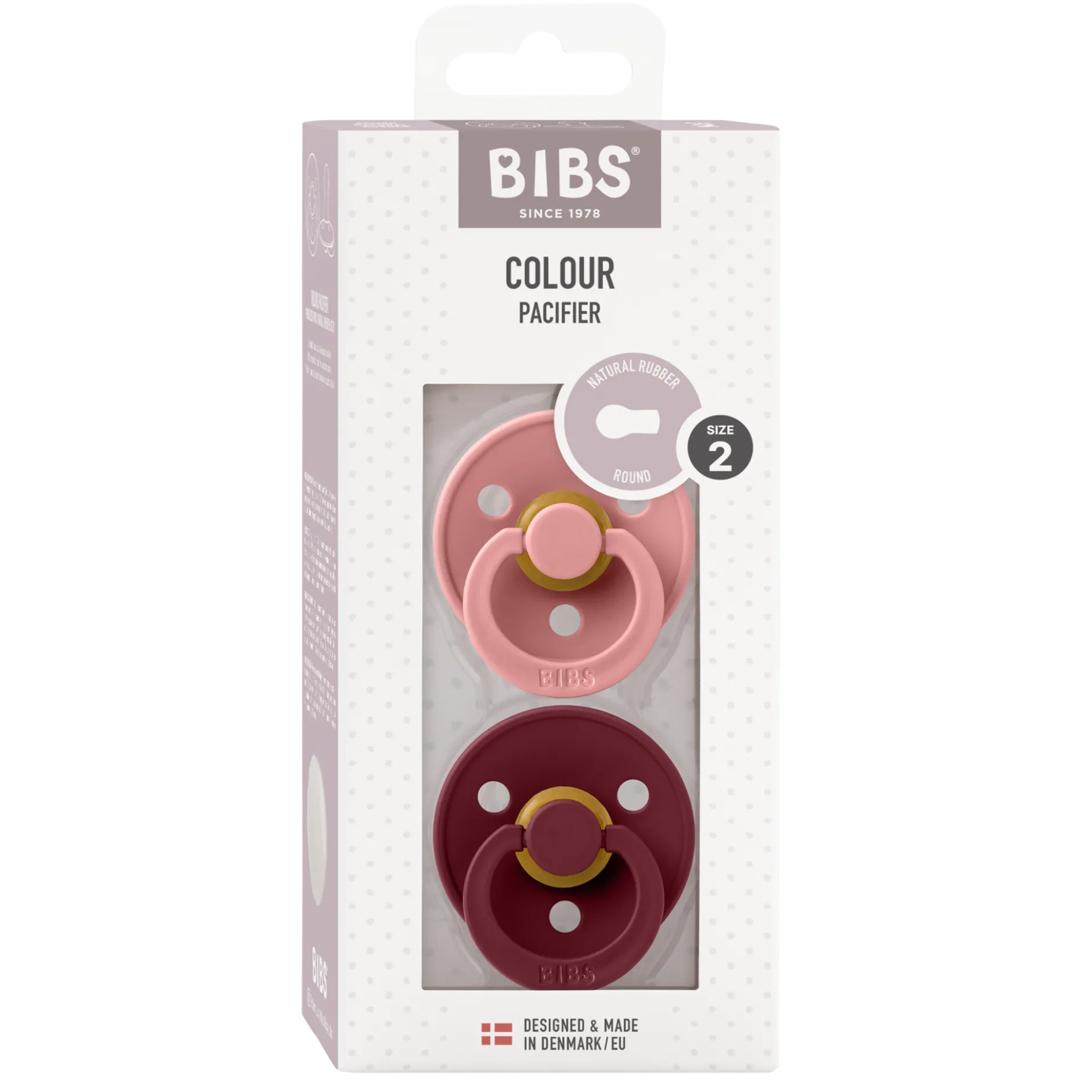BIBS Colour Latex Size 2 Round Dusty Pink/Elderberry 2 st