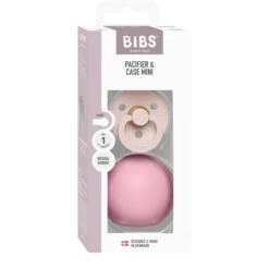 BIBS Colour Pacifier Round Latex Size 1 Petal & BIBS Pacifier Case Mini Baby Pink