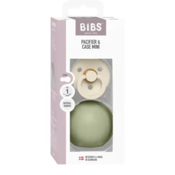 BIBS Colour Pacifier Round Latex Size 1 Ivory & BIBS Pacifier Case Mini Sage