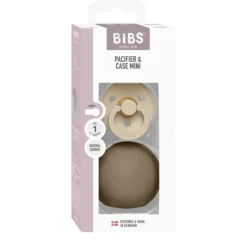 BIBS Colour Pacifier Round Latex Size 1 Vanilla & Pacifier Case Mini Dark Oak