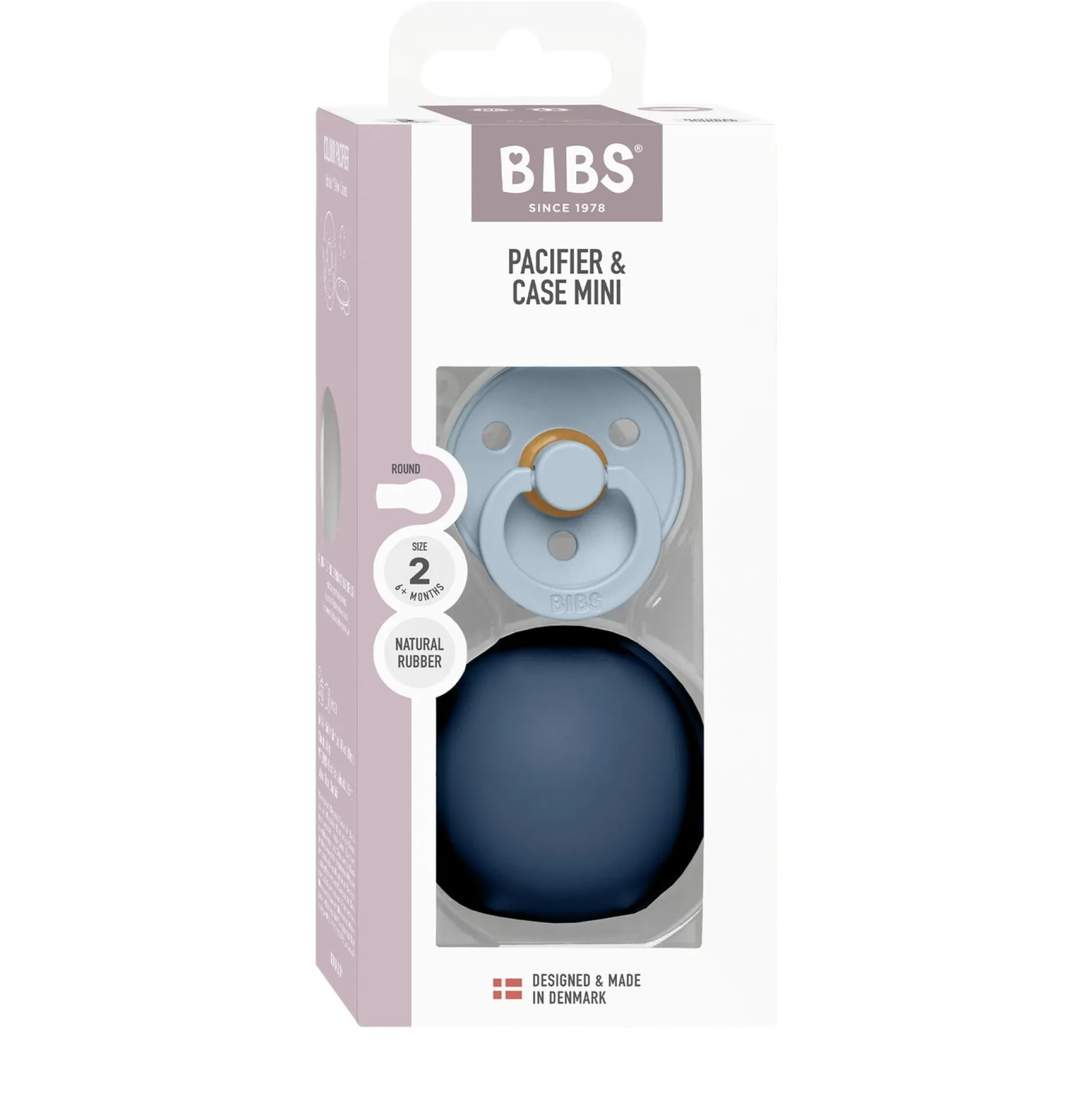 BIBS Colour Pacifier Round Latex Size 2 Baby Blue & BIBS Pacifier Case Mini Steel Blue