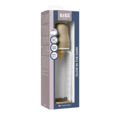 BIBS Glass Baby Bottle Round Latex 1 pack 240 ml Medium Flow Vanilla GLOW