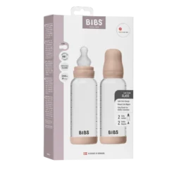 BIBS Glass Baby Bottle Round Silicone Medium Flow Blush 240 ml 2 st