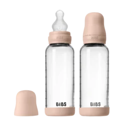 BIBS Glass Baby Bottle Round Silicone Medium Flow Blush 240 ml 2 st