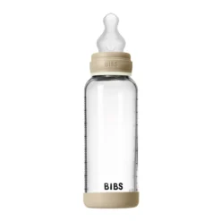 BIBS Glass Baby Bottle Round Silicone 1 pack 240 ml Medium Flow Vanilla GLOW