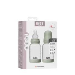 BIBS Glass Baby Bottle Round Silicone Slow Flow Sage 120 ml 2 st