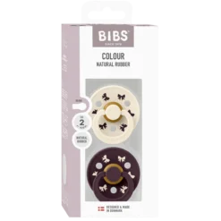 BIBS Pacifier Colour Holiday Bow Latex 6+ Månader Size 2 Ivory/Plum 2 st