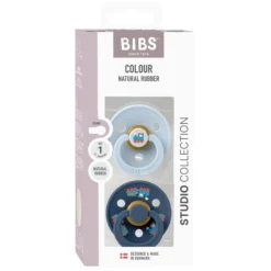 BIBS Pacifier Colour Holiday Train 2 PACK Latex Size 1 Baby Blue/Steel Blue