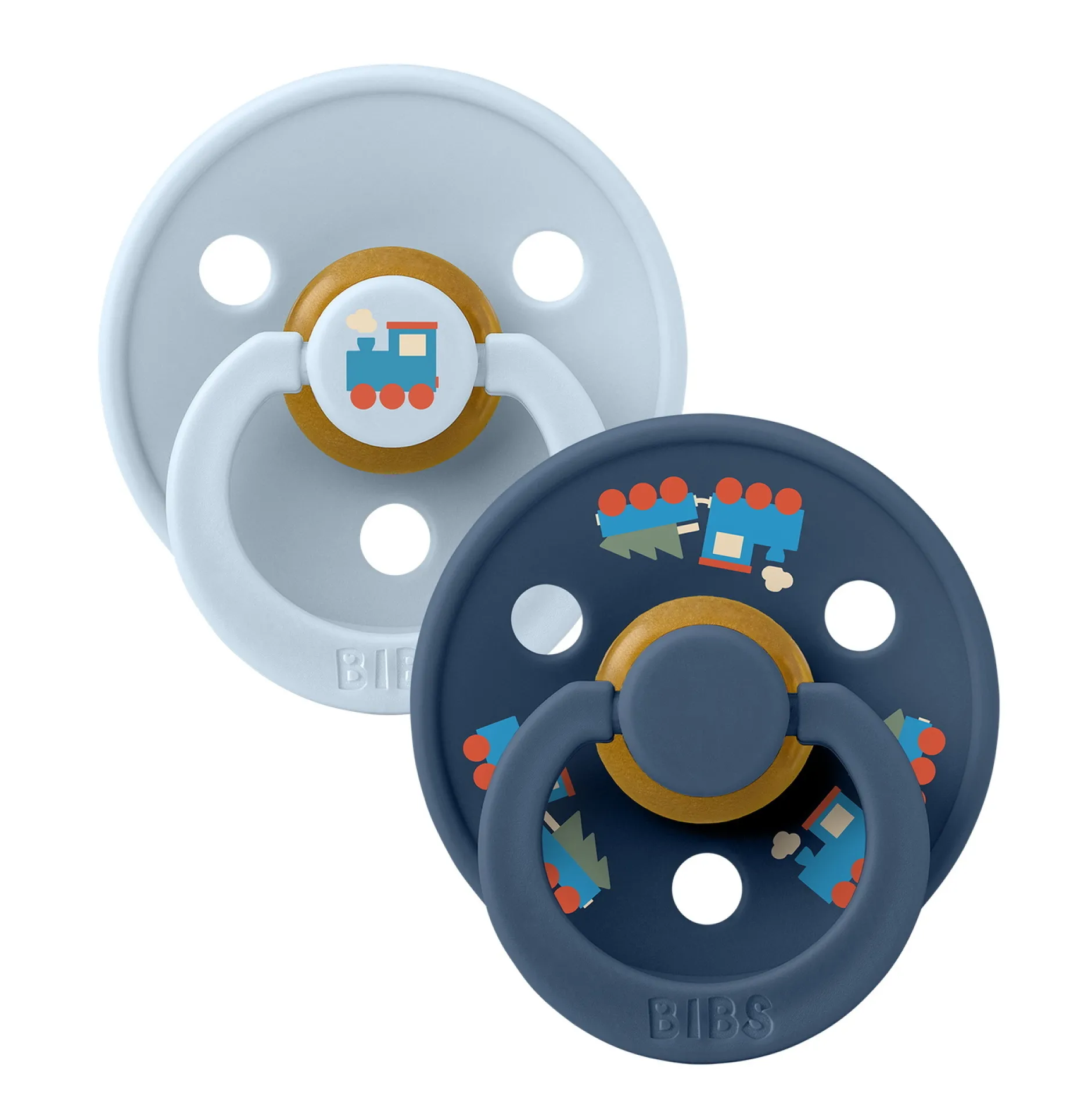 BIBS Pacifier Colour Holiday Train 2 PACK Latex Size 1 Baby Blue/Steel Blue