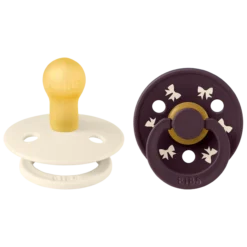 BIBS Pacifier Colour Holiday Bow Latex 0+ Månader Size 1 Ivory/Plum 2 st