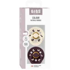 BIBS Pacifier Colour Holiday Bow Latex 0+ Månader Size 1 Ivory/Plum 2 st
