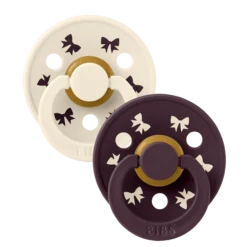 BIBS Pacifier Colour Holiday Bow Latex 0+ Månader Size 1 Ivory/Plum 2 st