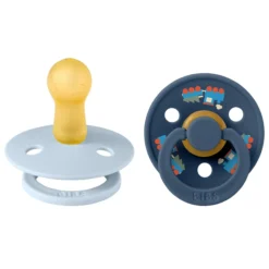BIBS Pacifier Colour Holiday Train 2 PACK Latex Size 2 Baby Blue/Steel Blue