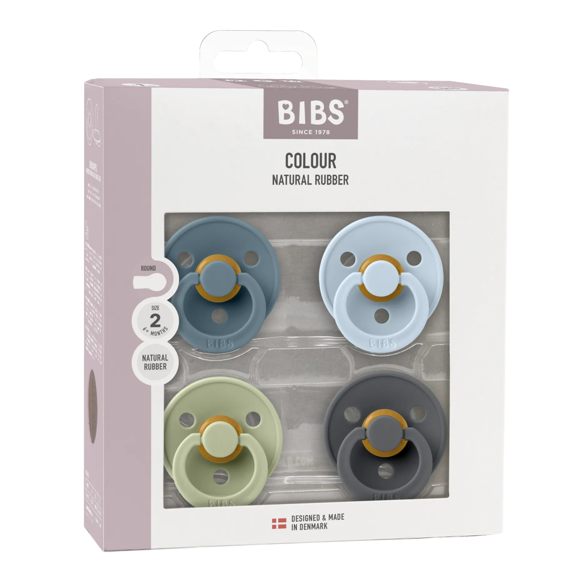 BIBS Pacifier Colour Latex 6+ månader Size 2 Petrol/Sage/Baby Blue/Iron 4 st