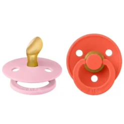 BIBS Pacifier Colour 2 PACK Anatomical Latex Size 1 Baby Pink/Tango