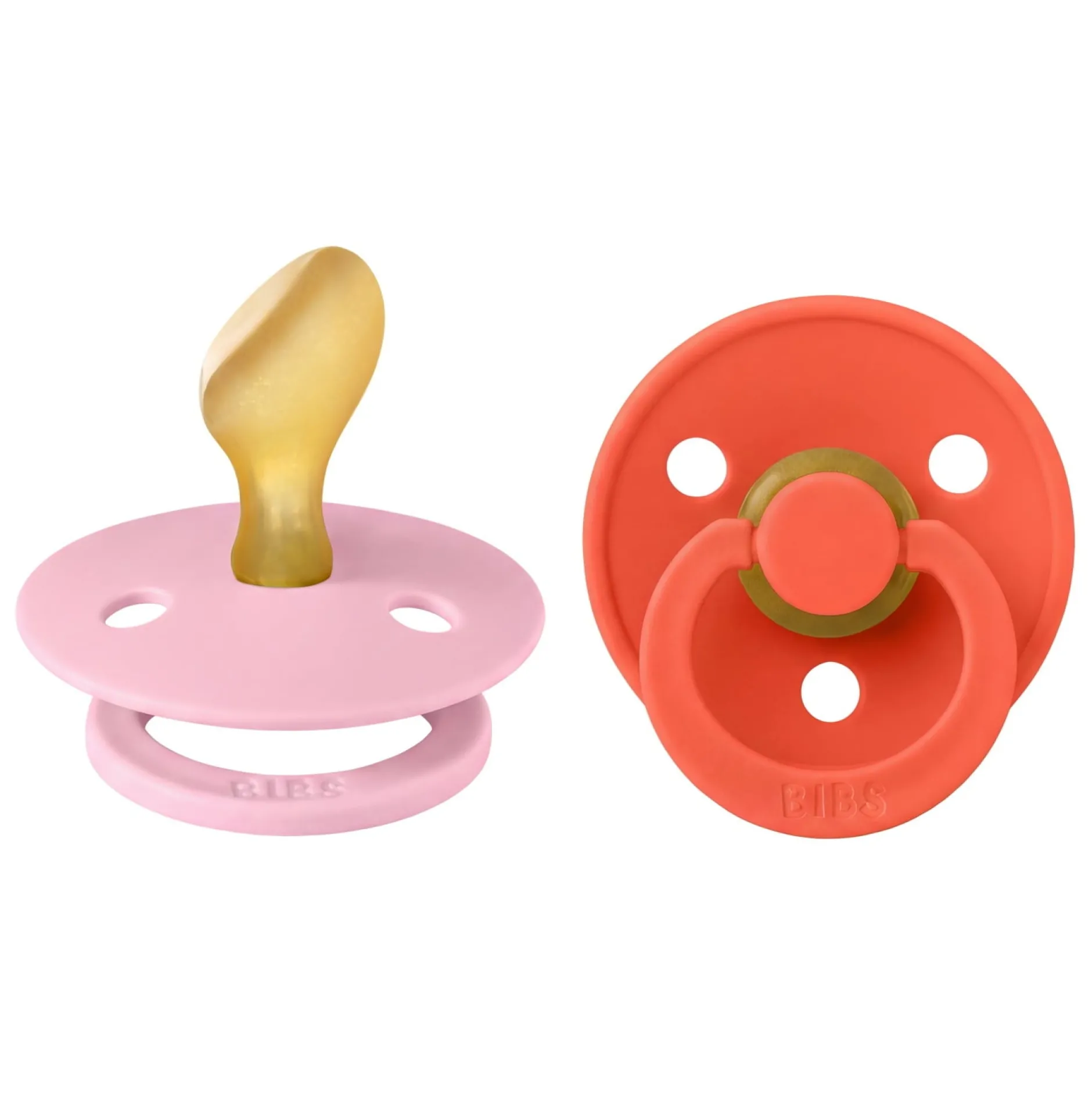 BIBS Pacifier Colour 2 PACK Anatomical Latex Size 2 Baby Pink/Tango