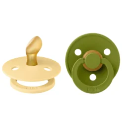 BIBS Pacifier Colour 2 PACK Anatomical Latex Size 1 Pale Butter/Wasabi