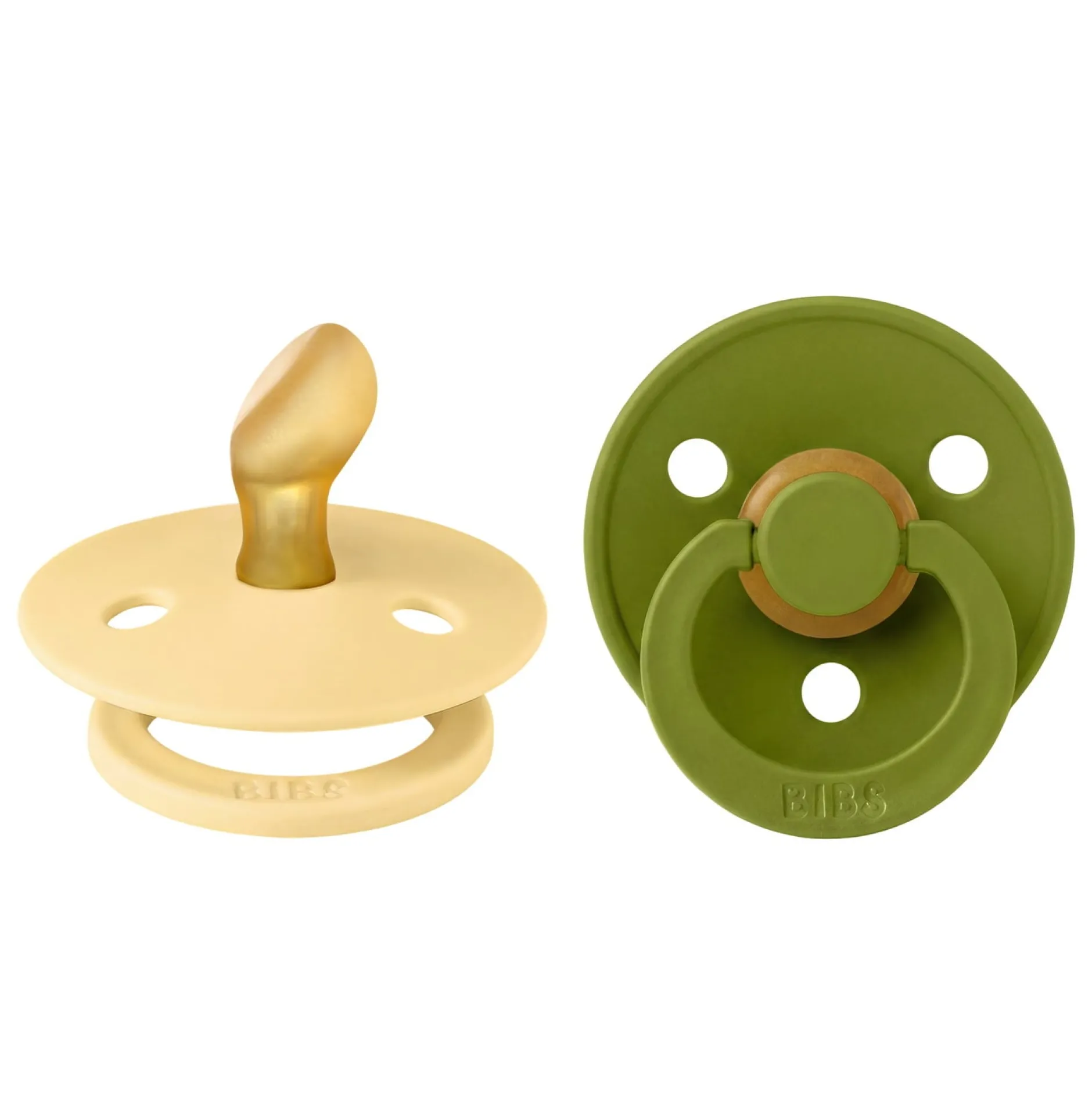 BIBS Pacifier Colour 2 PACK Anatomical Latex Size 1 Pale Butter/Wasabi