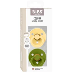 BIBS Pacifier Colour 2 PACK Anatomical Latex Size 1 Pale Butter/Wasabi