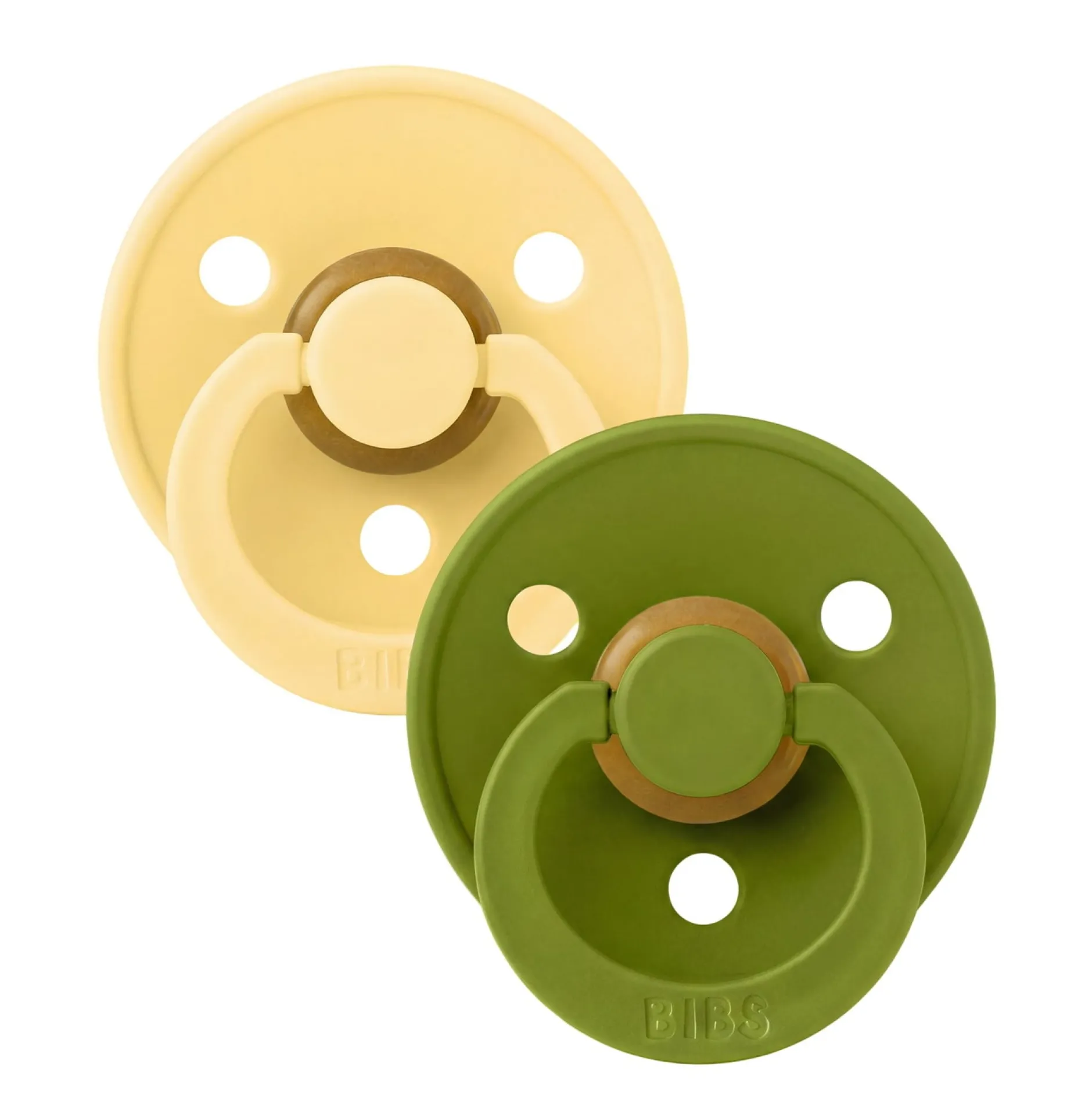 BIBS Pacifier Colour 2 PACK Anatomical Latex Size 1 Pale Butter/Wasabi