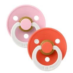BIBS Pacifier Colour 2 PACK Latex Size 3 Baby Pink GLOW/Tango GLOW