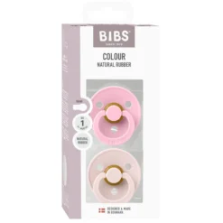 BIBS Pacifier Colour 2 PACK Latex Size 1 Petal/Baby Pink