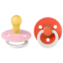 BIBS Pacifier Colour 2 PACK Latex Size 1 Baby Pink GLOW/Tango GLOW
