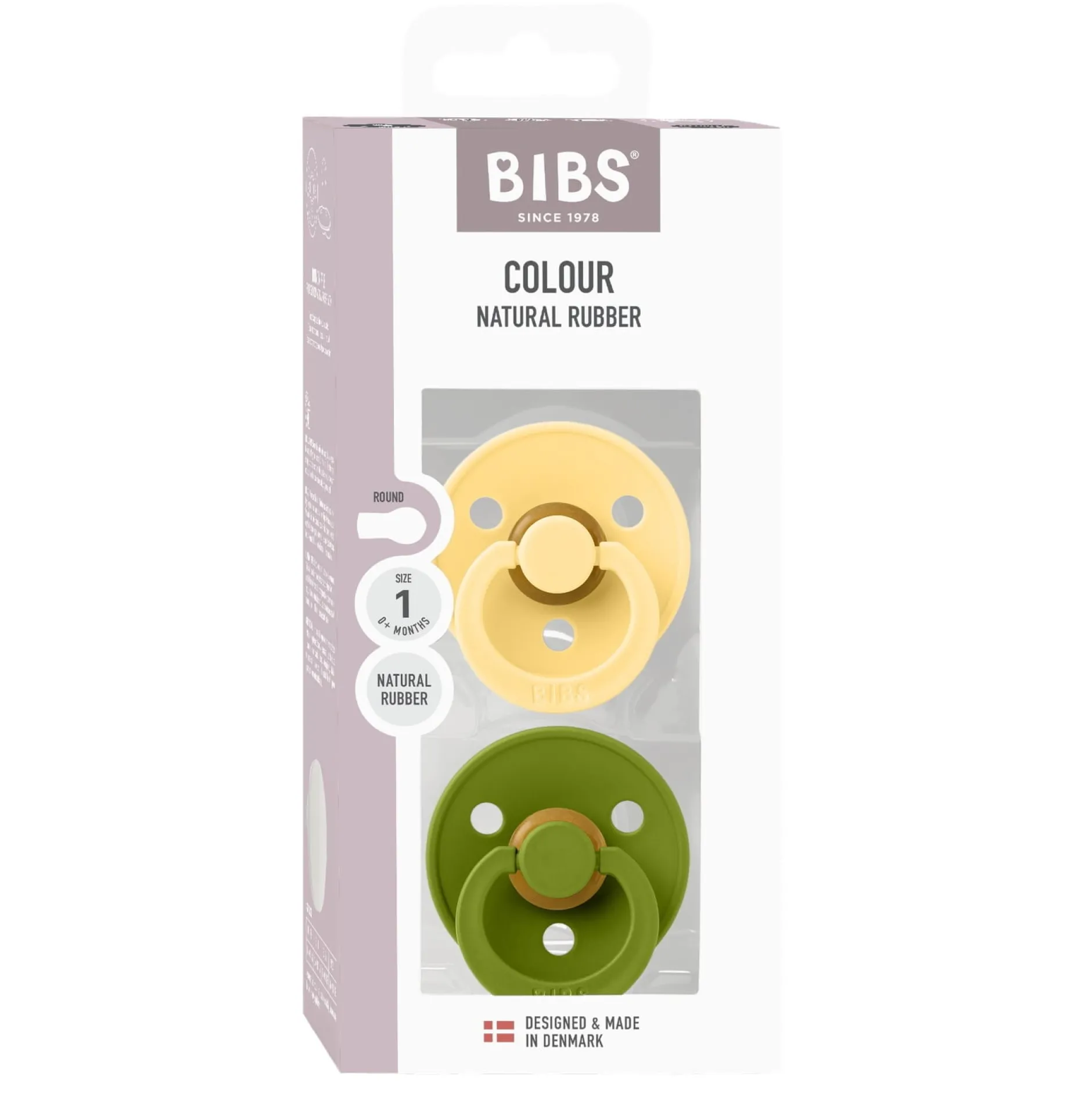 BIBS Pacifier Colour 2 PACK Latex Size 1 Pale Butter/Wasabi