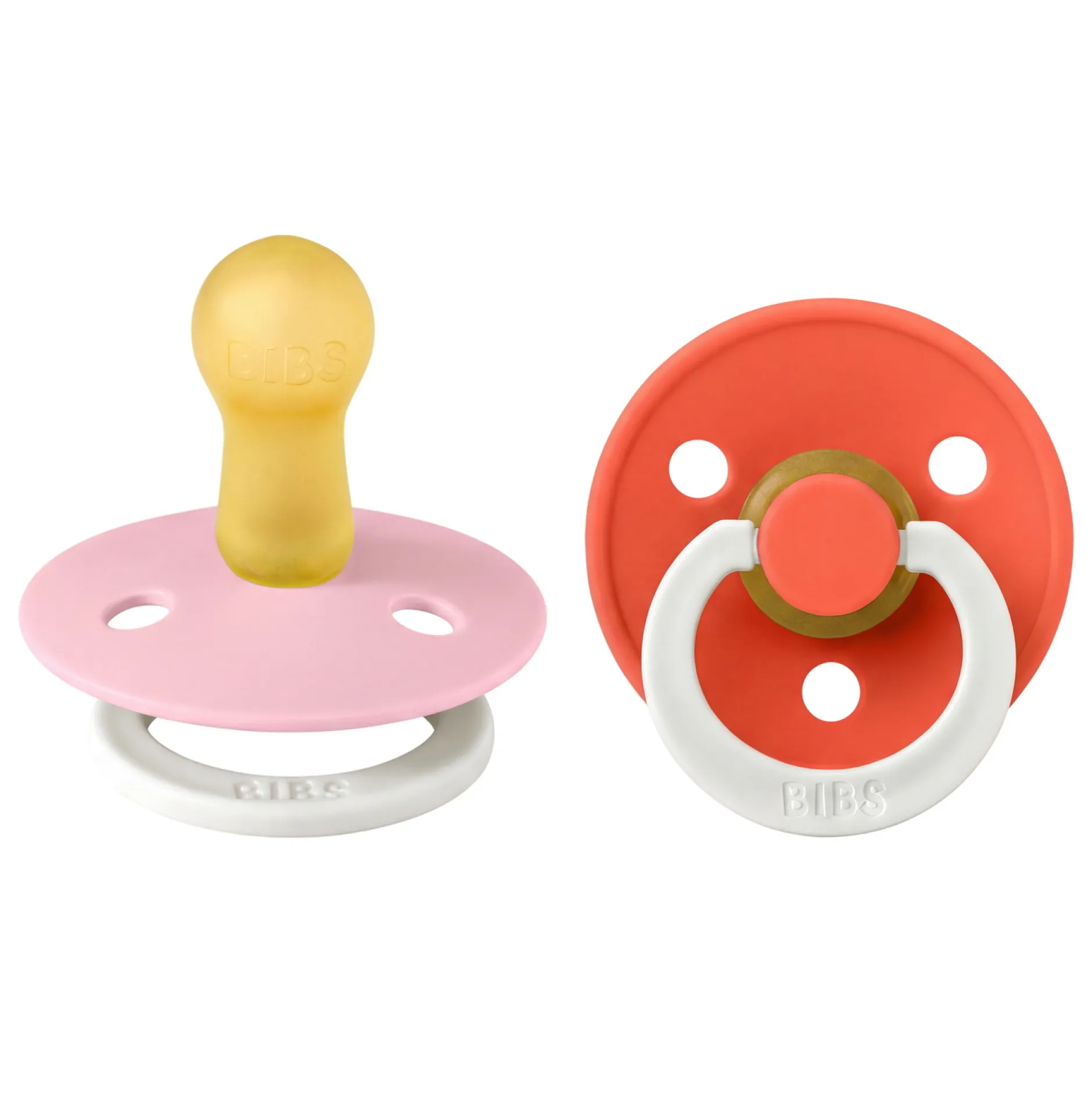 BIBS Pacifier Colour 2 PACK Latex Size 2 Baby Pink GLOW/Tango GLOW