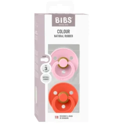 BIBS Pacifier Colour 2 PACK Latex Size 3 Baby Pink/Tango