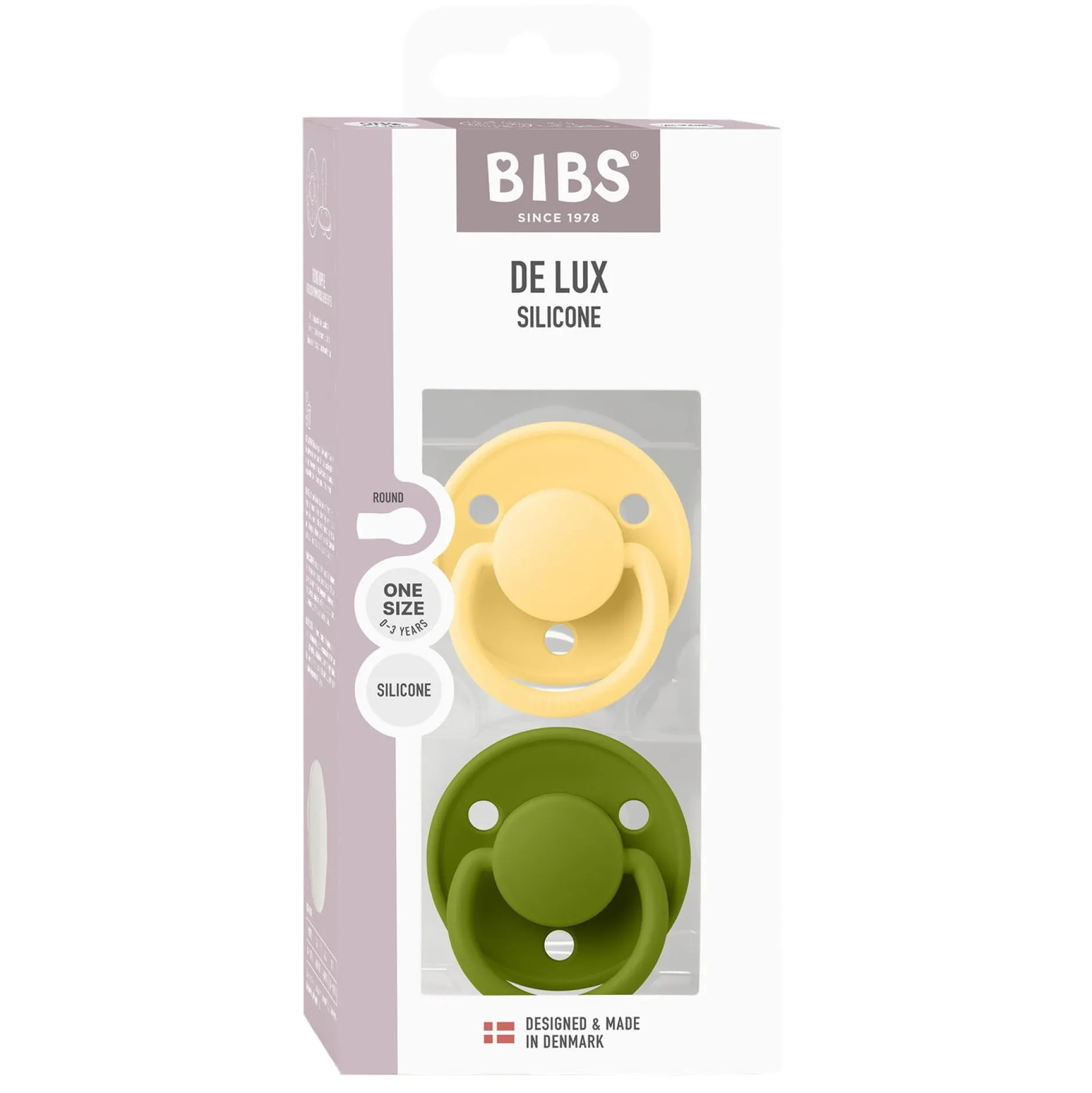 BIBS Pacifier De Lux 2 PACK Silicone Onesize Pale Butter/Wasabi