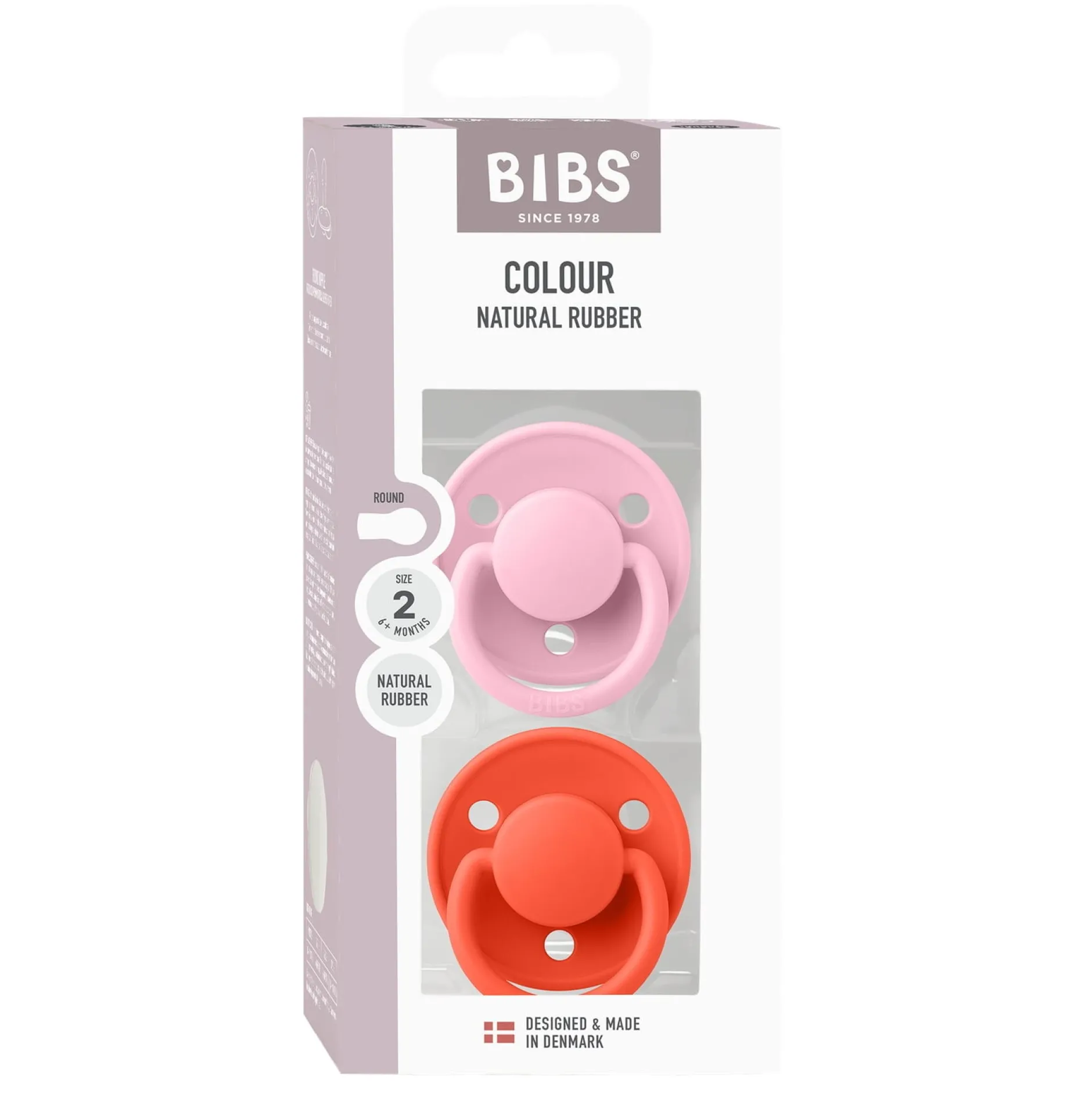 BIBS Pacifier De Lux 2 PACK Silicone Onesize Baby Pink/Tango