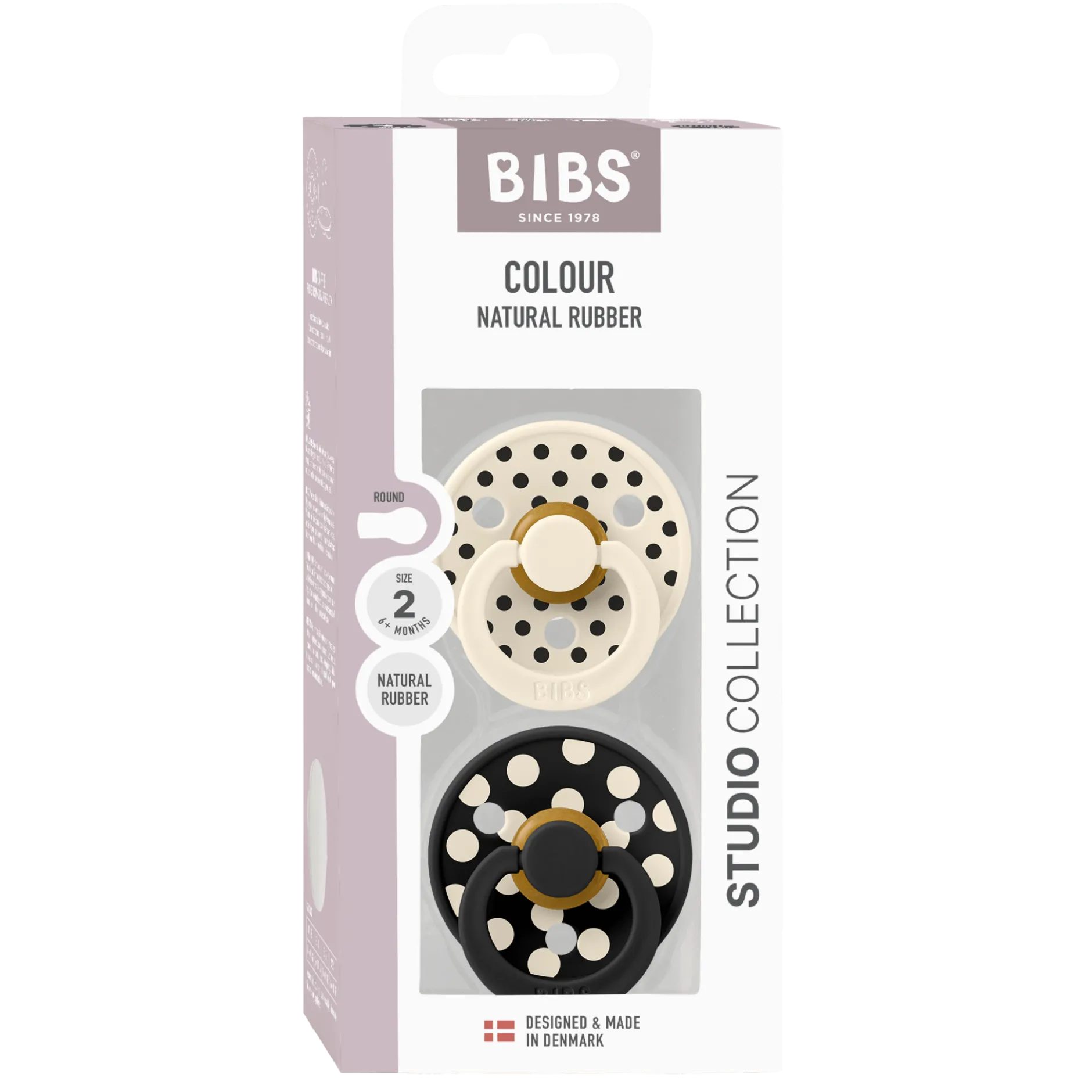 BIBS Pacifier Studio Colour Polka Latex Size 2 Ivory/Black 2 st