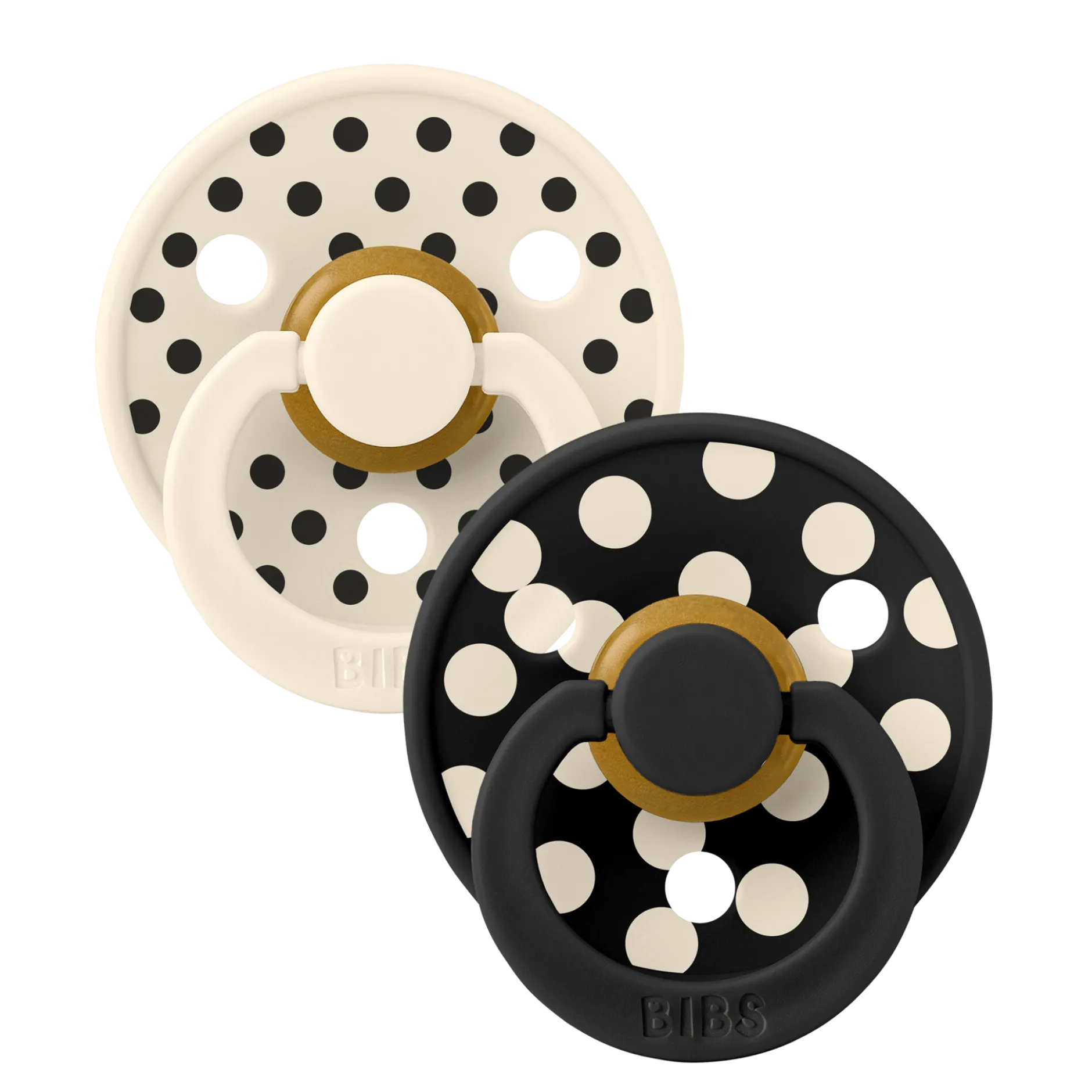 BIBS Pacifier Studio Colour Polka Latex Size 2 Ivory/Black 2 st