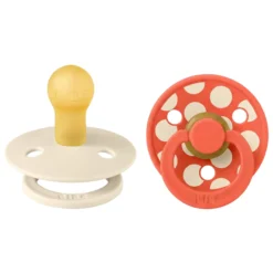 BIBS Pacifier Studio Colour 2 PACK Polka Mix Latex Size 1 Ivory/Tango