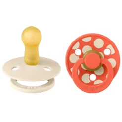 BIBS Pacifier Studio Colour 2 PACK Polka Mix Latex Size 2 Ivory/Tango