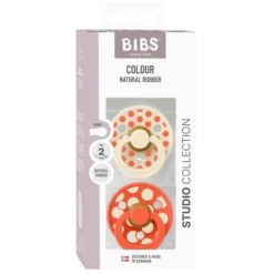 BIBS Pacifier Studio Colour 2 PACK Polka Mix Latex Size 2 Ivory/Tango