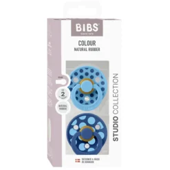 BIBS Pacifier Studio Colour 2 PACK Polka Mix Latex Size 2 Breeze/Cornflower