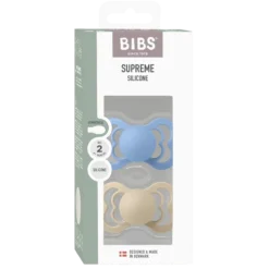 BIBS Pacifier Supreme Silicone Size 2 Vanilla/Sky Blue 2 st