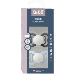 BIBS Pacifier Supreme Silicone Size 2 Iron Glow/Baby Blue Glow 2 st