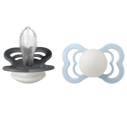BIBS Pacifier Supreme Silicone Size 2 Iron Glow/Baby Blue Glow 2 st