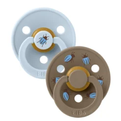 BIBS Studio Colour Pacifier Beetle Mix 2 pack Latex Size 3 Round Baby Blue/Dark Oak